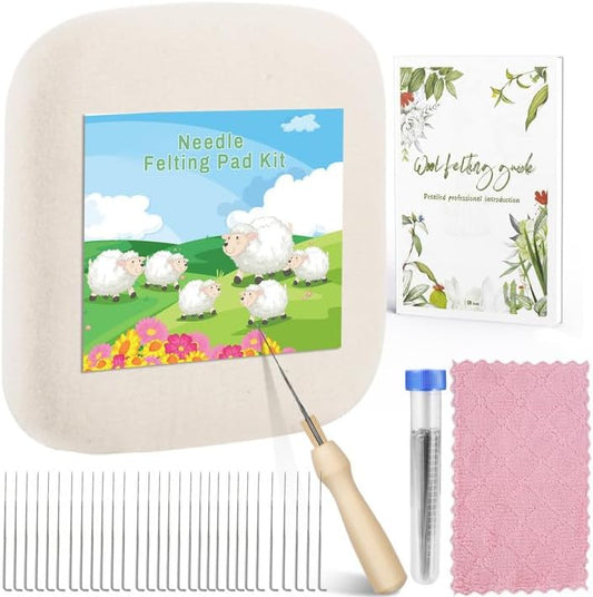 NFAMRZCAR Needle Felting Mat,10x10x1.5 Inch Thick and Firm Needle Felting Pad Natural Wool Mat with 20 Needle 1 Clean Cloth,Clear Instruction