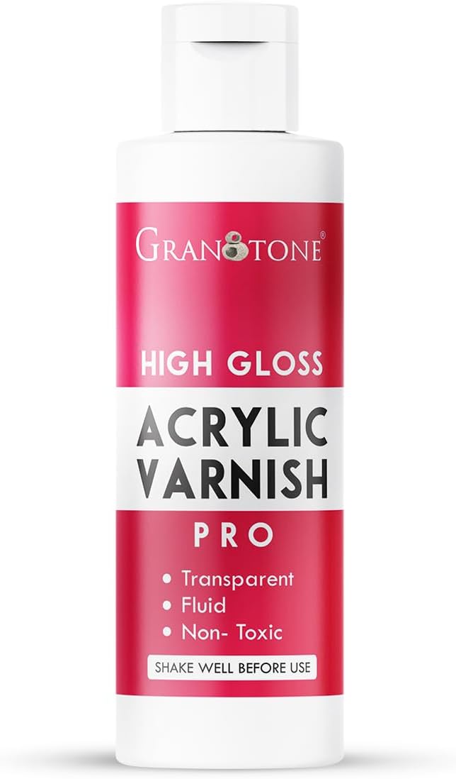 GRANOTONE Acrylic Artist's Varnish | Non-Yellowing | Non-Toxic | Anti-Crazing | High Gloss Finish | Suitable for Pro Artists, Hobby Painters & Kids | Made in India | 1000 ML (33.81 fl oz)