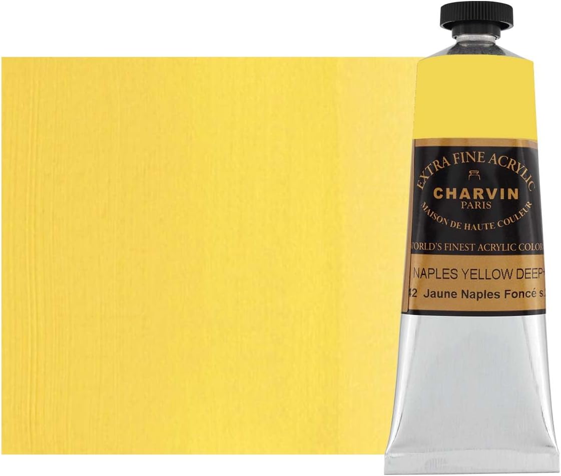 Charvin Extra Fine Professional Acrylic Paint - Naples Yellow Deep, 60ml Tube, Triple-Milled, Lightfast Pigments, Open Stock Artist Acrylic Paints in Nature-Inspired Hues