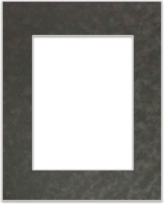 8.5x11 Mat Bevel Cut for 7x9 Photos - Acid Free Dark Grey Suede Precut Matboard with Backing Board and Crystal Clear, Self Seal Photo Mat Bag - for Pictures, Photos, Framing - 4-ply Thickness