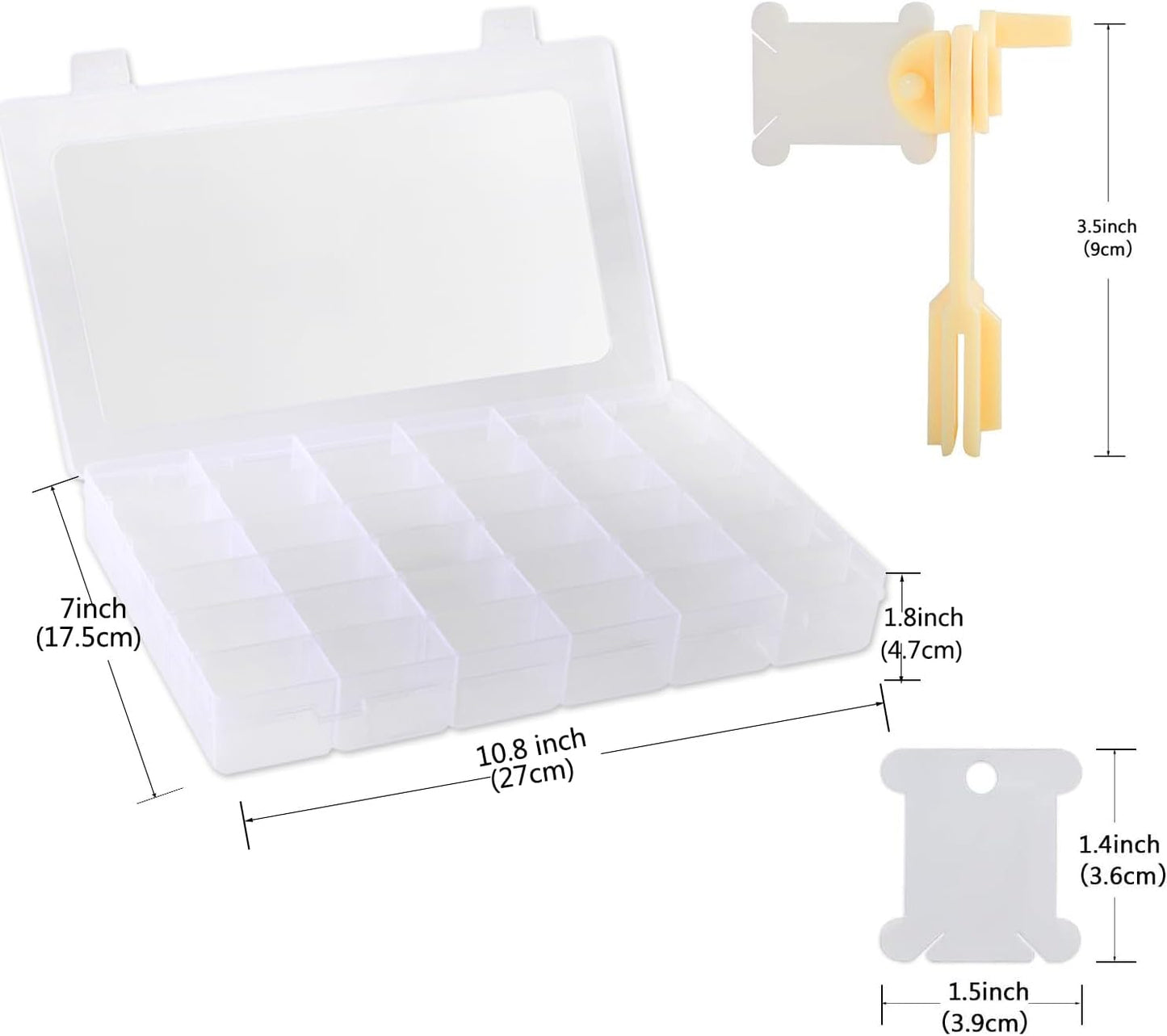 Epesl Embroidery Floss Organizer Box Tools - Bobbin Winder, 1 Removable 36 Compartments with 120 Floss Bobbins and Stickers for Craft DIY Cross Stitch Thread Sewing Bead Jewelry Diamonds Storage