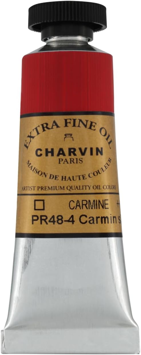 Charvin Extra Fine Oil Paint, Carmine 20 ml - Triple-Milled, Rich Texture, Poppy Oil-Based, Light-Fast, Handmade, Archival Quality