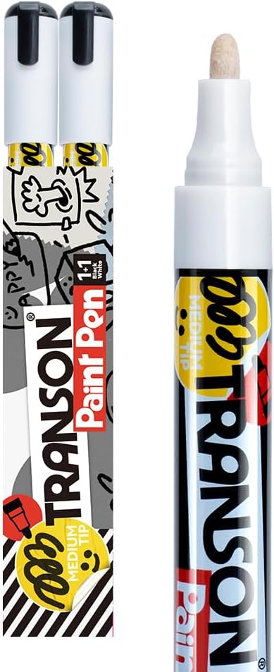 TRANSON 2 White Permanent Paint Markers for Fabric Rock Craft Diy Painting Medium Tip Oil Based Waterproof