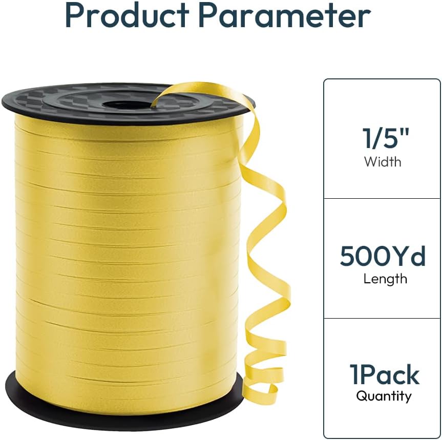 KMER LIFE Premium Yellow Curling Ribbon, 1/5" Wide x 500 Yards Christmas Curling Ribbons for Gift Wrapping, Party Decoration, Balloon String, Ribbons for Florist Flower (1 Roll)