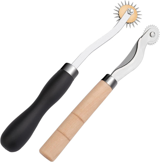 LUNARM 2 PCS Tracing Wheel - Professional Stitch Marking Spacer, 4mm and 2mm Leather Needle Point Tracing Wheel with Wooden Handle for Arts and Leather Crafts