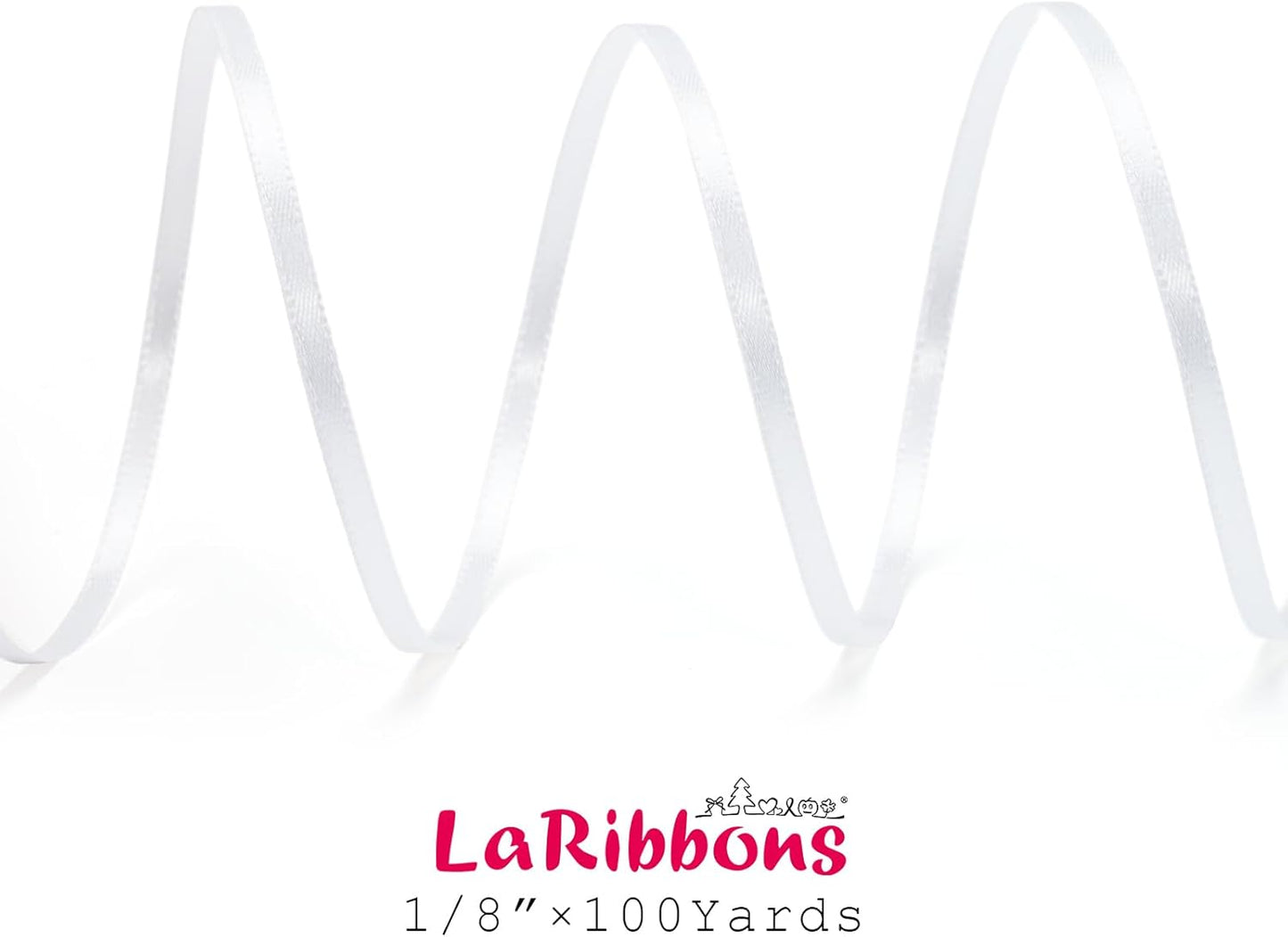 LaRibbons White Satin Ribbon 1/8 Inch 100 Yards Thin Luxury Double Faced Silk Ribbon for Flower Bouquet Crafts Gift Wrapping Wedding Christmas Decoration