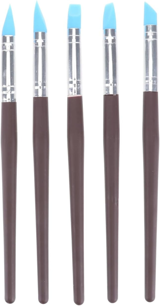 BESTonZON 5pcs Artist Paint Brush Set Silicon Brushes for Painting Masking Fluid Clay Molding, Silicone Sculpting Tools Clay Carving Tools Paint Color Silicone Brush Matching Tool for DIY Handicraft