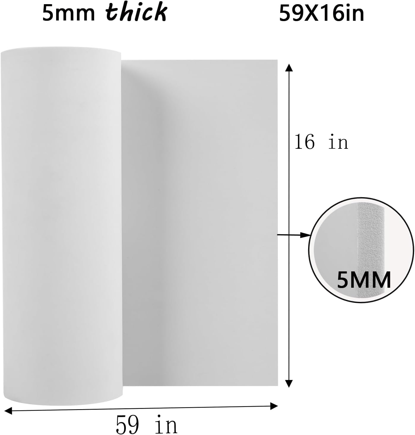 AMZQNART EVA Foam 5mm, Cosplay Foam Roll 16 x 59in（6.5sqft）White, Suitable for Large Foam Cosplay Modeling, DIY Projects, Crafts, Ultra High Density 90 kg/m3.