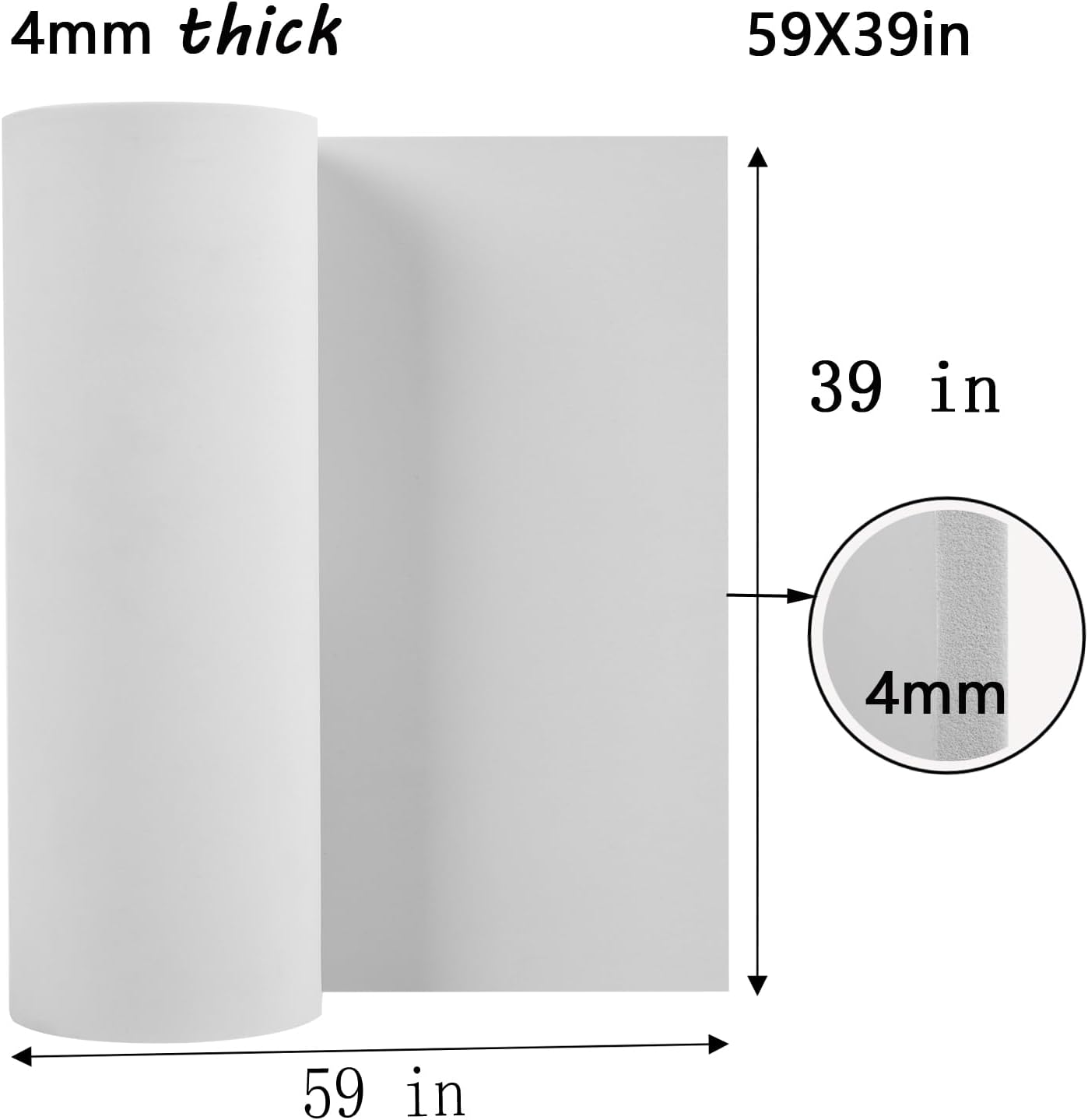 AMZQNART EVA Foam 4mm, Cosplay Foam 39x59 inch White, High Density 90 kg/m³, for Craft Projects Cosplay Costumes, Fake Weapons, Decorations, Christmas, Easter, Thanksgiving, etc.