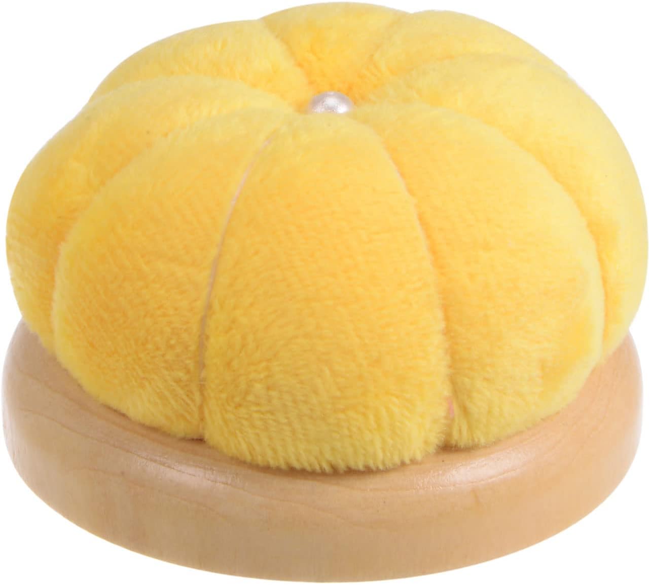 HARFINGTON Wooden Base Needle Pincushions Japanese Style Pin Cushions Round Pin Cushion Needle Holder for Sewing Quilting Needlework DIY Crafts, Yellow