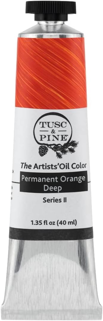 Tusc & Pine Artist Oil Paint - Permanent Orange Deep, 40 ml, Non-Yellowing, Rich & Creamy Consistency, Maximum Pigment Load, Small Batch Milled Oil Paints Made in the USA for Professional Artists