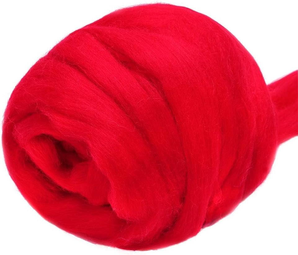 3.53oz Wool Roving Yarn, Wool Felting Supplies, Pure Wools, Chunky Yarn, Spinning Wool Roving for Needle Felting Wet Felting DIY Hand Spinning (red)