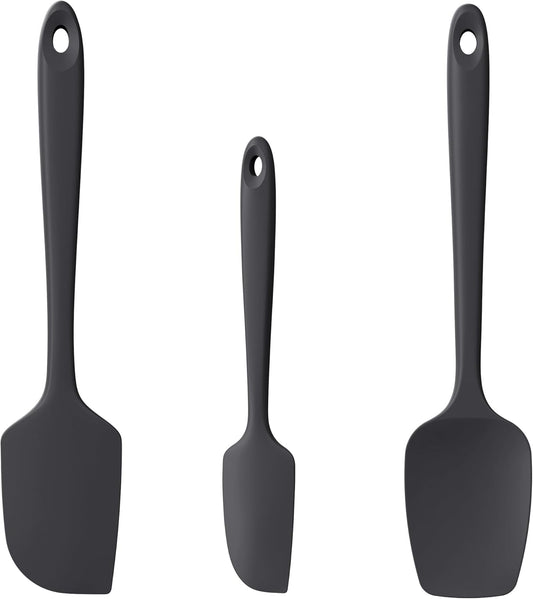 Heat Resistant Silicone Spatula Set of 3, Luxiwise 600ºF High Temp Baking Scraper Cooking Utensils Non-Stick BPA-Free for Seamless Mixing, Folding, Scraping with Rubber Kitchen Essentials (Black)
