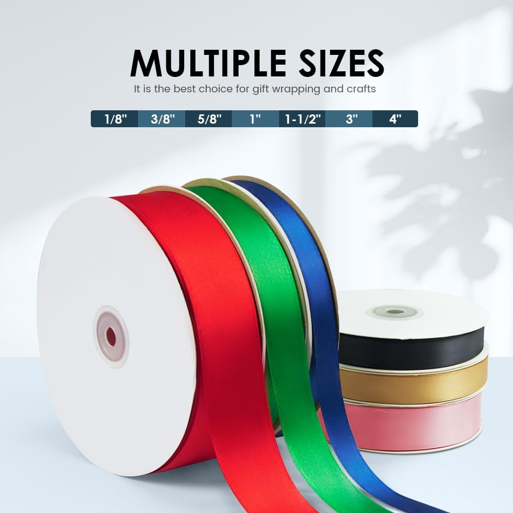 3/8" Wide x 100 Yards Single Face Polyester Satin Ribbon, Satin Ribbon for Crafts, Gift, Hair Bows, Wedding Party Decoration, Bow Making & Other Projects (Black)