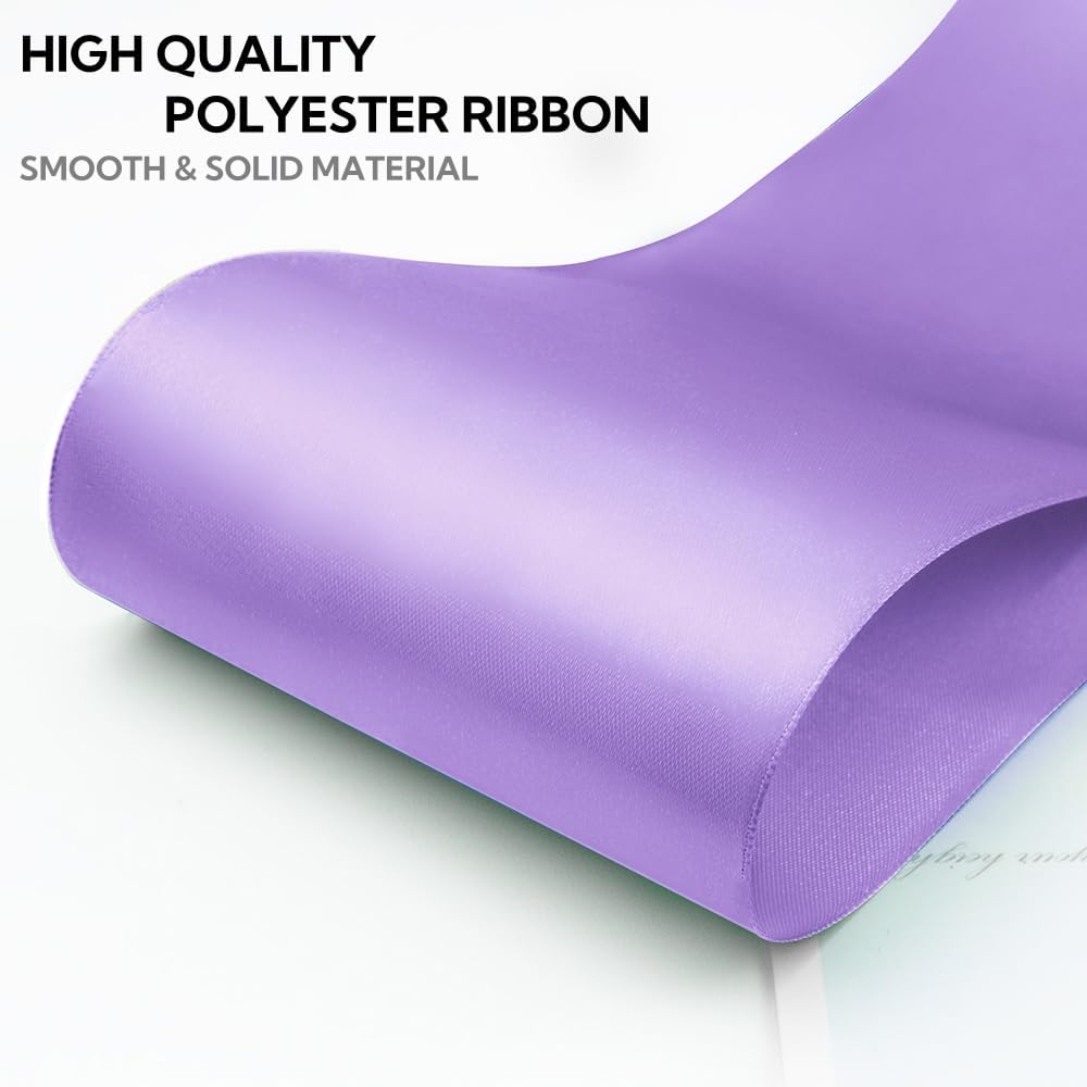 4 Inch 25 Yard Wide Satin Ribbon Light Purple, Solid Fabric Large Ribbon Roll for Cutting Ceremony Wedding Opening Party Decoration, Chairs, Sewing, Festival Pageant Sashes