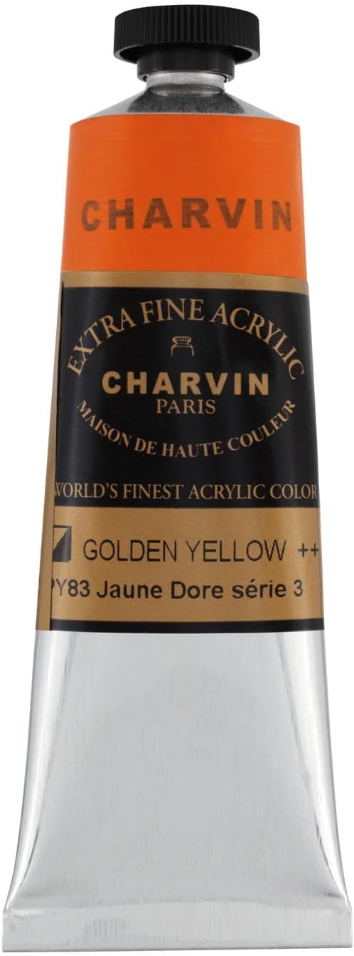 Charvin Extra Fine Professional Acrylic Paint - Golden Yellow, 60ml Tube, Triple-Milled, Lightfast Pigments, Open Stock Artist Acrylic Paints in Nature-Inspired Hues