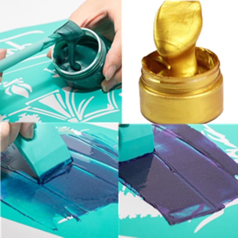 Shimmer Metallic Acrylic Paint Metallic Chalk Paste 1.7oz/50ml, Ideal for Wood/T-Shirts/Glass/Stone, DIY Crafts Projects Glitter Pearlescent Blue Golden Pigment Suitable for Beginners Artists