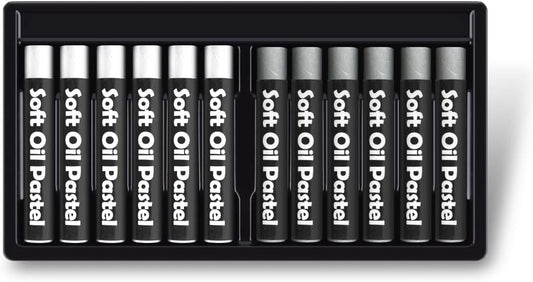12 Pcs Monochrome Artists Grade Soft Oil Pastels Vibrant and Creamy Colored Chalk Pastels Art Supplies Set for Professionals Painting Drawing White Gray