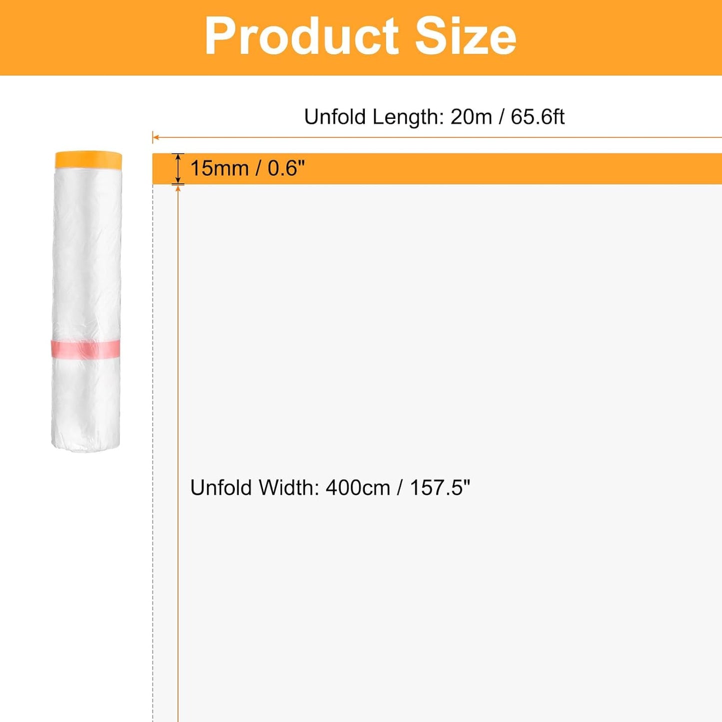 HARFINGTON Pre-Taped Masking Film 157.5" x65.6ft Double Adhesive Tape and Drape Painters Plastic Drop Cloth Film with Tape Plastic Sheeting for Automotive Painting Covering
