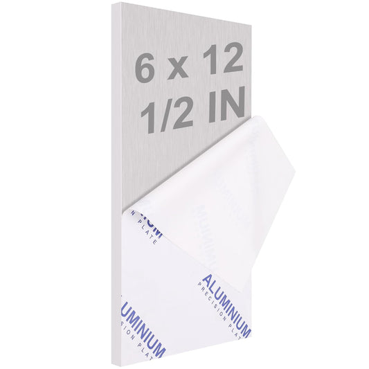 6061 T651 Aluminum Sheet Metal 6 x 12 x 1/2 (12.7MM) Inch Flat Plain Aluminum Plate Covered with Protective Film, Heat Treatable Rectangle 0.50" Thick Aluminum Metal Plate for Industrial, Crafting