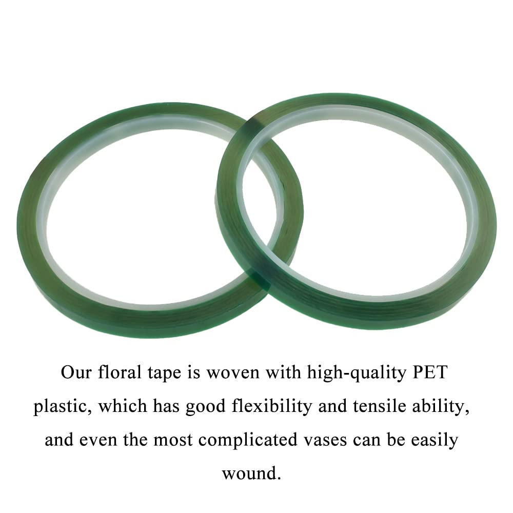 HAHIYO Clear Green 0.25Inch (217Feet/72Yard Total) 2Rolls Floral Tape Waterproof Florist Tape Flower Wrap Adhesive Waterproof Decorative Tape for Bouquet Stem Wrapping Flower Arranging Floral Craft