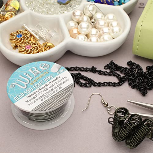 The Beadsmith Wire Elements Craft Wire – Tarnish Resistant, Soft Temper, Round, Hematite Color – 0.81mm, 20 Gauge, 6 Yard Spool – Jewelry Making, Wire Wrapping, Floral, & Other DIY Crafts