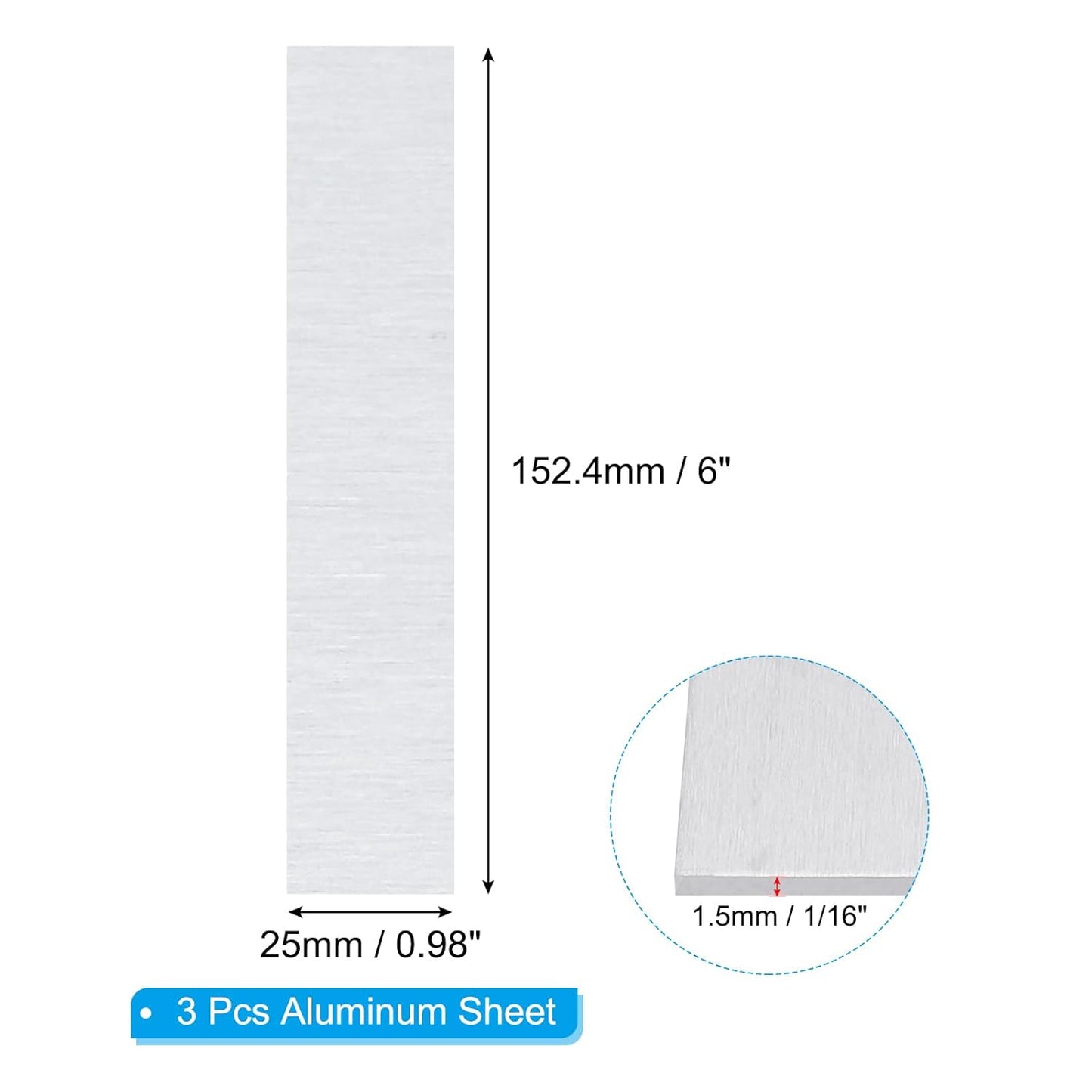 PATIKIL 6061 T651 Aluminum Sheet Metal 6 x 1 x 1/16(0.0625") Inch 3Pcs Flat Plain Aluminum Plate Covered Stock with Protective Film, Heat Rectangle 1.5MM for Lndustry Crafting