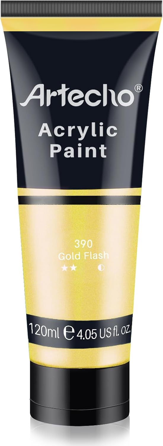 Artecho lridescent Gold Acrylic Paint (120ml / 4.05oz) Tubes, Art Craft Paints for Canvas Painting, Rock, Stone, Wood, Fabric, Art Supplies