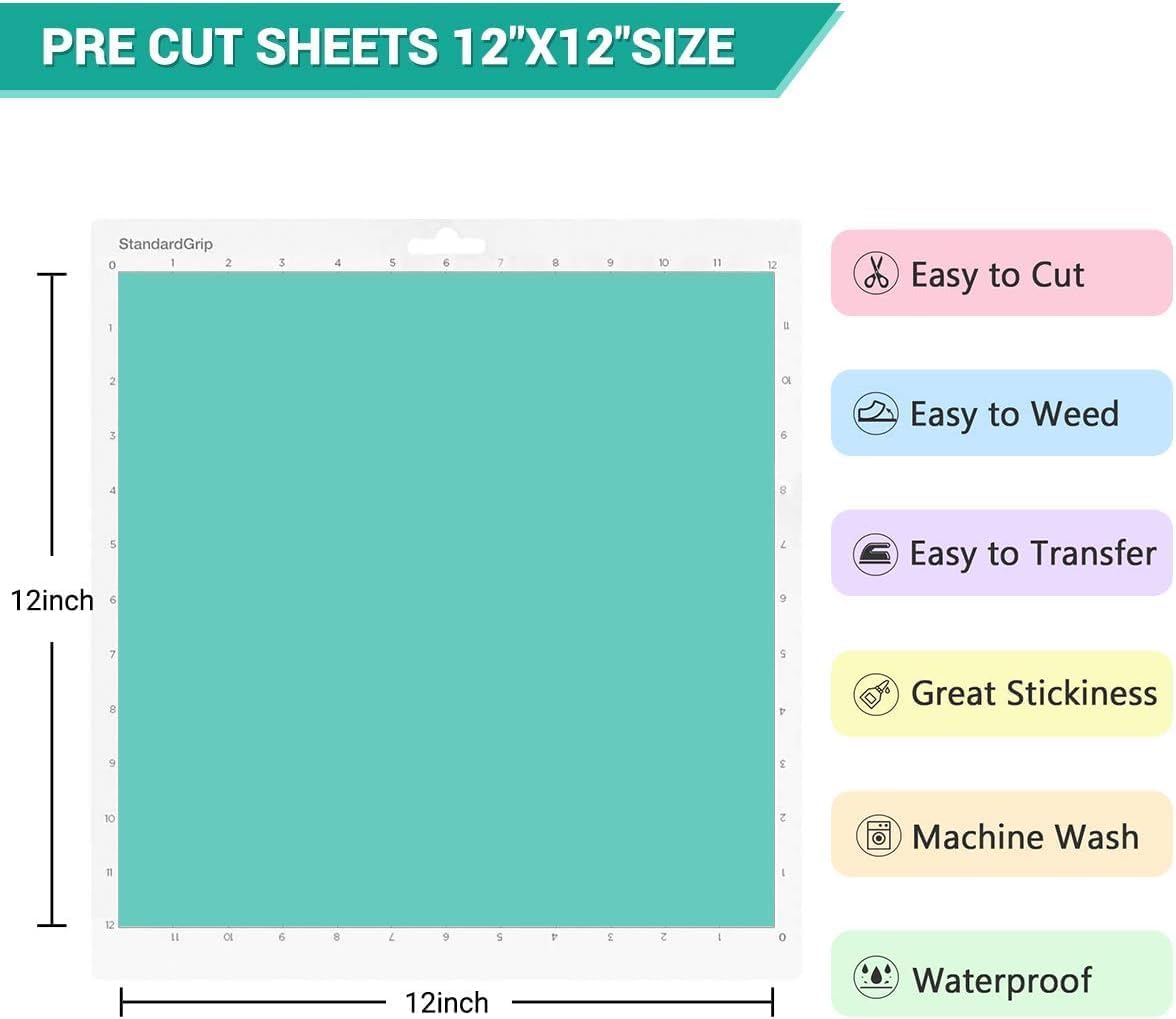 HTVRONT Heat Transfer Vinyl Bundle: 24 Pack 12"x12" Iron on Vinyl Sheets for T-Shirt, 21 Assorted Colors HTV Vinyl with 1 PTFE Sheet & Weeding Hooks