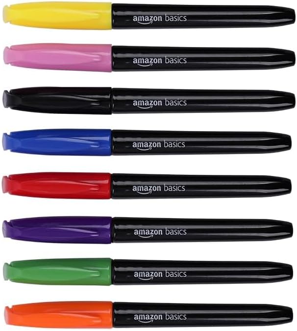 Amazon Basics Vibrant Fabric Markers, Assorted Colors, 8-Pack