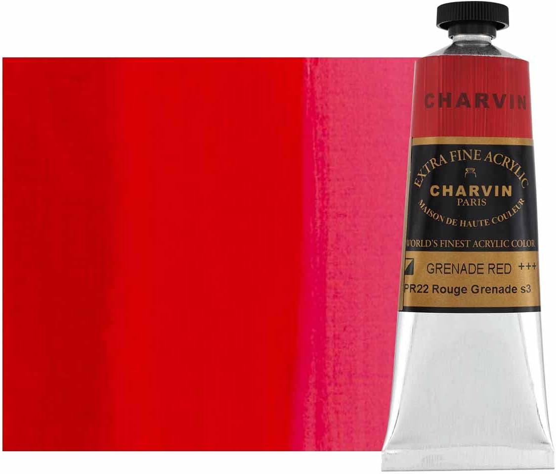 Charvin Extra Fine Professional Acrylic Paint - Grenade Red, 60ml Tube, Triple-Milled, Lightfast Pigments, Open Stock Artist Acrylic Paints in Nature-Inspired Hues