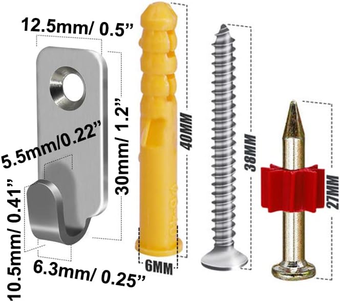 10pcs Heavy Duty Hanger 304 Stainless Steel Wall Mounted Mini J Hook for Mirror Picture Frames Hanging Wire/D Rings/Keyhole Hangers