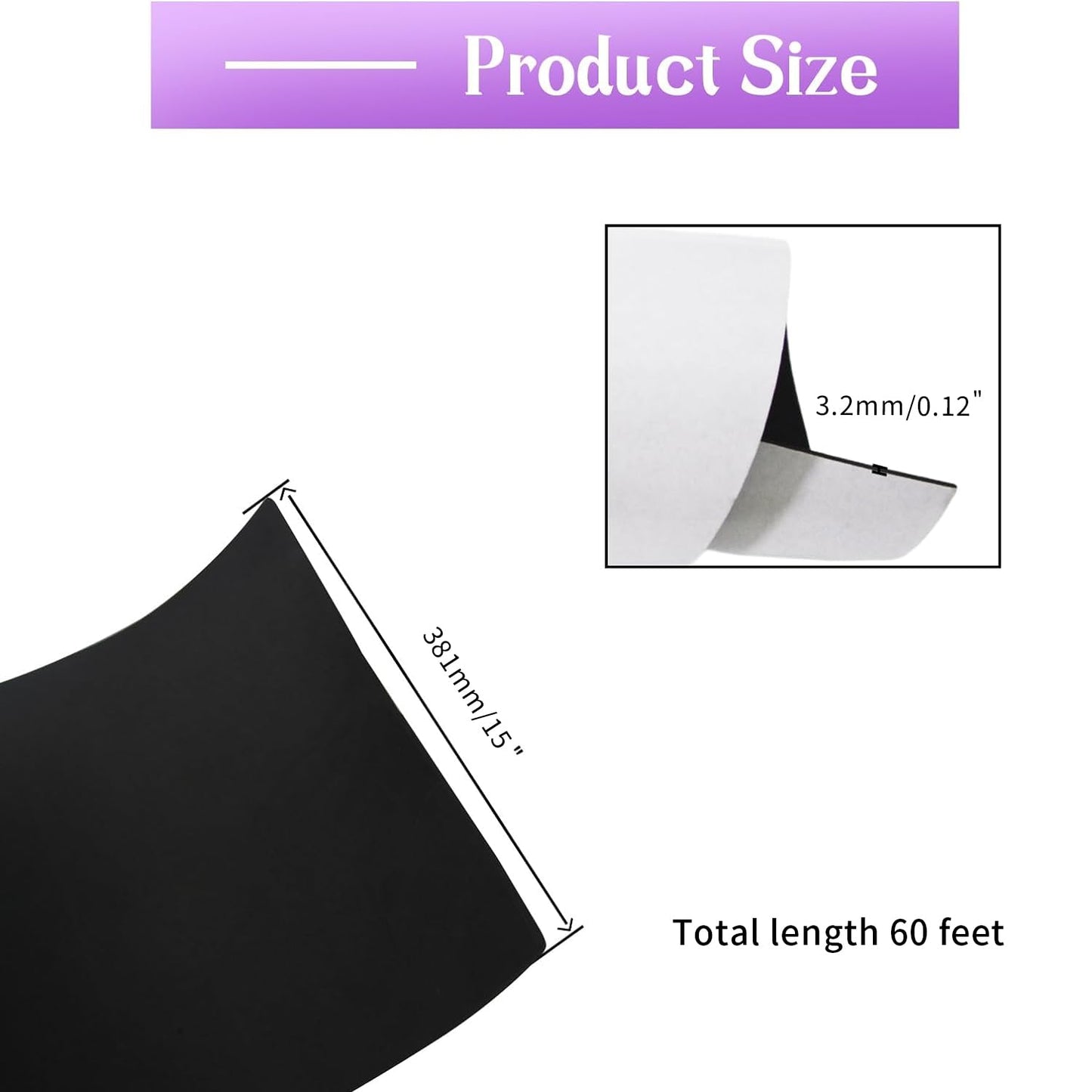 Closed Cell Neoprene Foam Rubber Sheet with Adhesive - 60 x 15 x 1/8 Inch Multi-Function Insulation, Soundproofing, and Weatherproof Foam Padding Easy Cut DIY, Black
