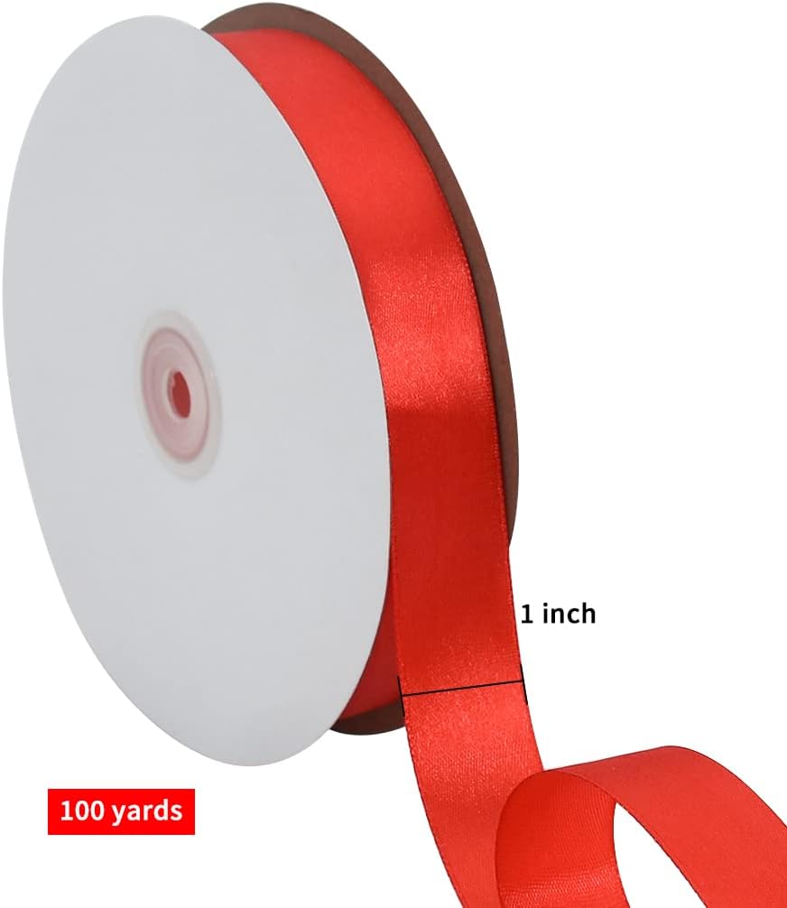 TONIFUL 1 Inch x 100yds Red Satin Ribbon, Thin Solid Color Satin Ribbon for Gift Wrapping, Crafts, Hair Bows Making, Wedding Party Decoration, Sewing, Invitation Cards, Floral Bouquets, Christmas