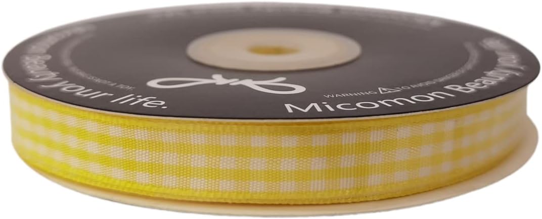 Yellow and White Gingham Plaid Checked Ribbon 25 Yards Per Roll Checkerd Craft 100% Polyester (3/8", Yellow)
