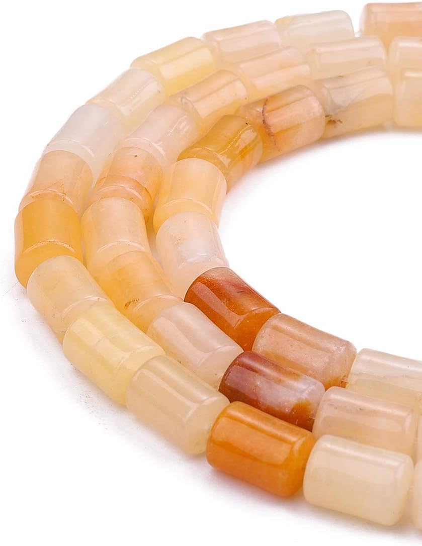 Natural Yellow Jade Cylinder Stone Loose Semi Gemstone Beads for Jewelry Making 10mmx14mm 38cm