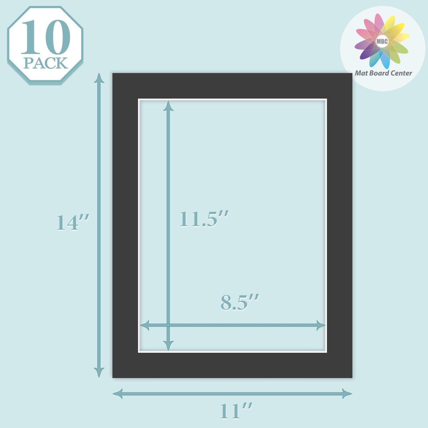 MBC Mat Board Center, 10 Pack 11X14 for 9X12 Black Picture Mats Frame Mattes, Bevel Cut, Acid Free, 4-Ply Thickness