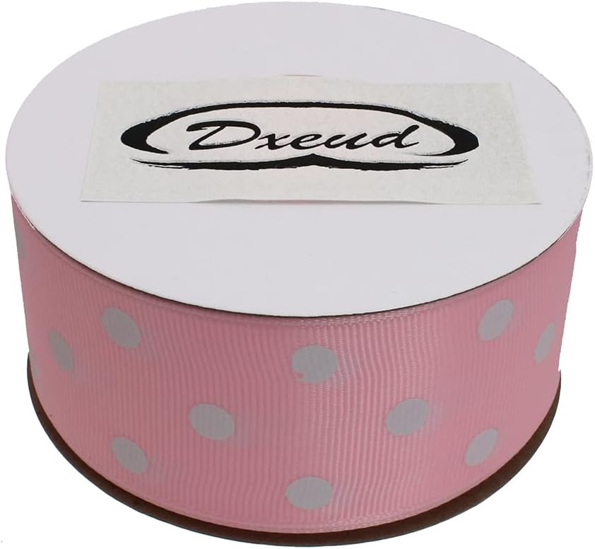 Polka Dot Grosgrain Ribbon 25 Yard Each Roll 100% Polyester (1/1-2", Pink)