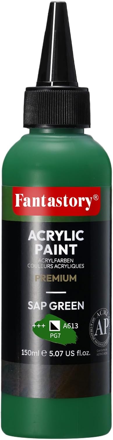 Fantastory True-Color Pro Acrylic - Green (150ml/5oz) - Lab-Certified Accuracy + Extreme Coverage, Professional Formula for Canvas/Wood/Clay/Fabric/Pottery