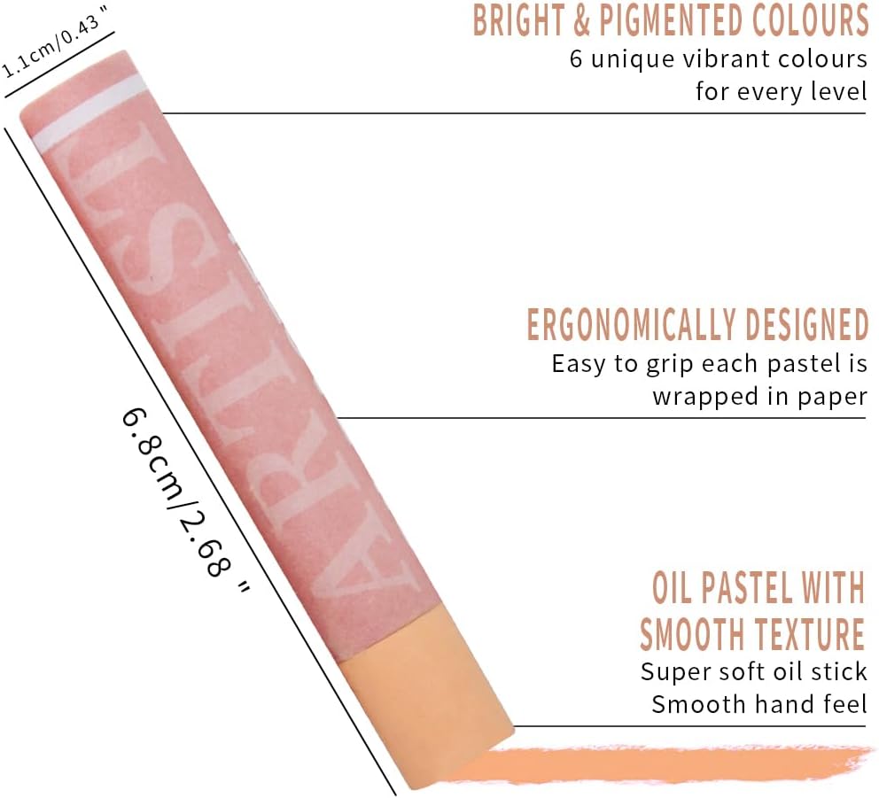 Mifuner Soft Oil Pastels Set (6 Sticks,6 Colors),Colors Heavy Oil Pastels Vibrant and Creamy,Art Supplies for Artists,Gallery Oil Painting Stick,Beginners,Adult Drawing Skin