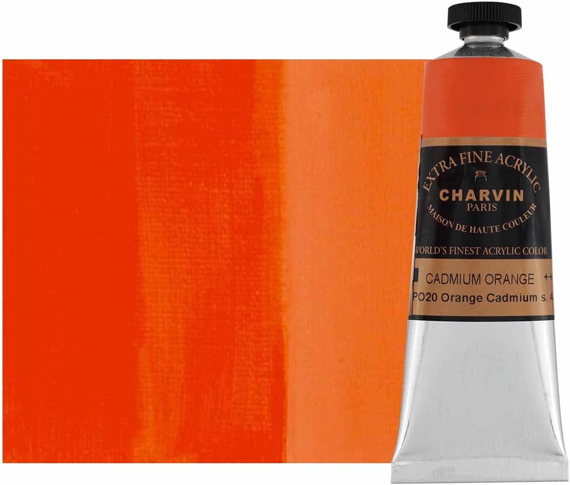 Charvin Extra Fine Professional Artist Acrylic Paint Colors, Nature Themed Hues, 60ml Cadmium Orange