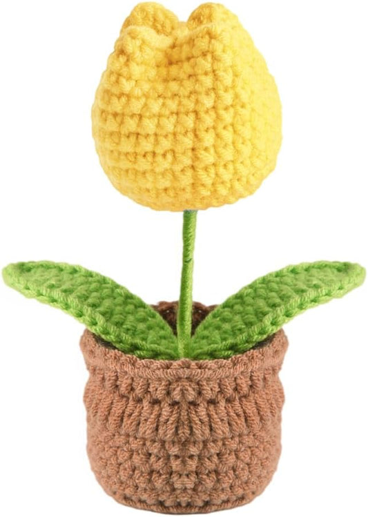 Tulip Pin Cushion, Handmade Knitted Pincushions, Cute Pin Cushions Needle Holders for Sewing Quilting Accessory, DIY Crafts or Patchwork Decor.Flowerpot Design Yellow Tulip