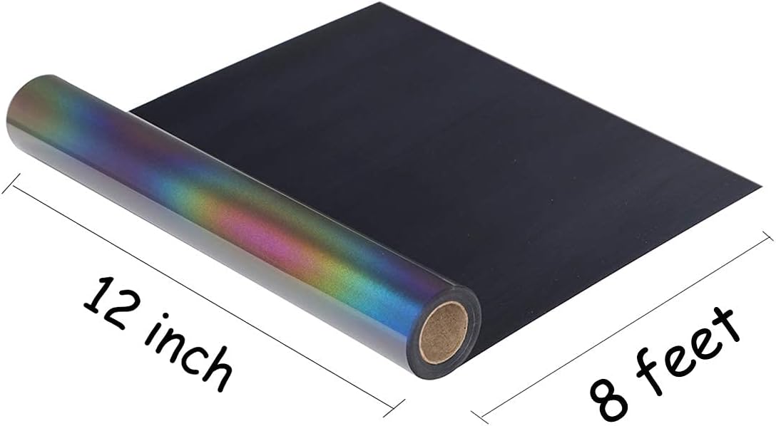 Guangyintong Reflective Rainbow Heat Transfer Vinyl Roll, 12" x 8ft, 1 Piece, Rainbow HTV Vinyl for All Cutter Machines, Easy to Cut & Weed, DIY Design