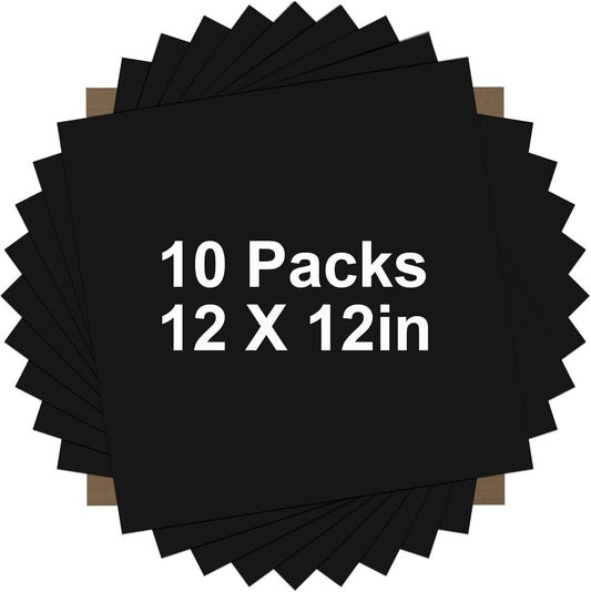 HTVRONT Black HTV Heat Transfer Vinyl Bundle: 10 Pack 12"x12" Iron on Vinyl for T-Shirt (1 PTFE Sheet Included), PU HTV Vinyl Easy to Cut & Weed for Heat Design