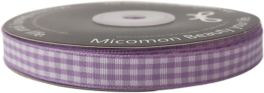 Purple Gingham Plaid Checked Ribbon 25 Yard Each Roll 100% Polyester (3/8", Purple)