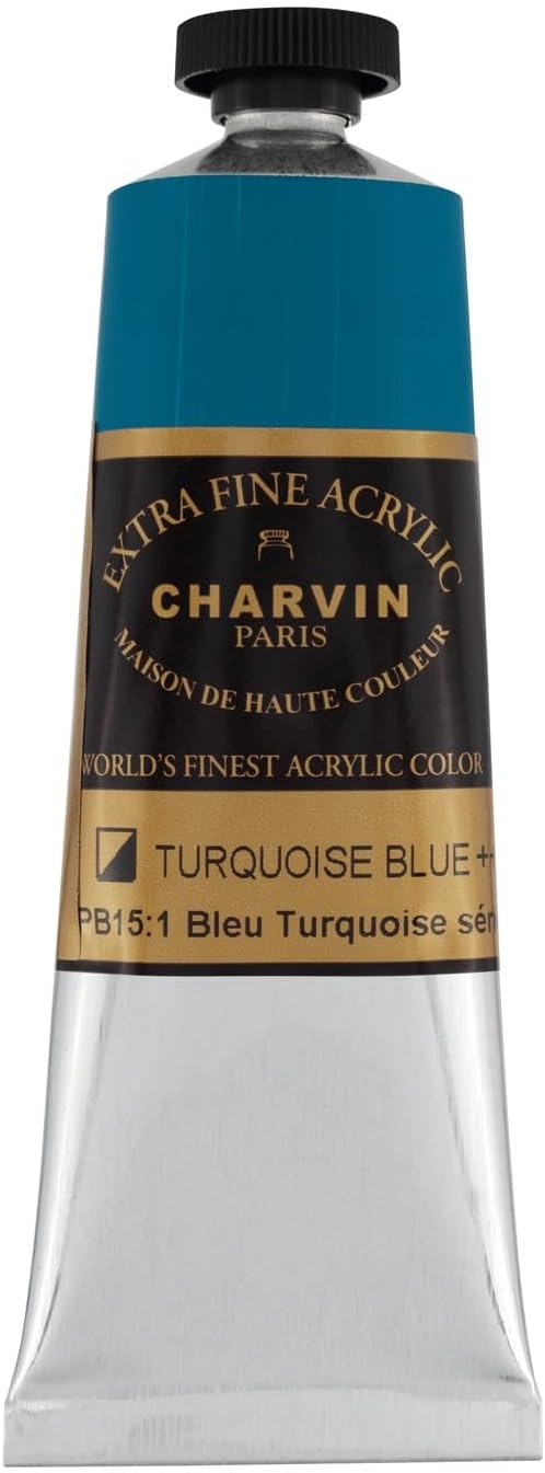 Charvin Extra Fine Professional Acrylic Paint - Turquoise Blue, 60ml Tube, Triple-Milled, Lightfast Pigments, Open Stock Artist Acrylic Paints in Nature-Inspired Hues