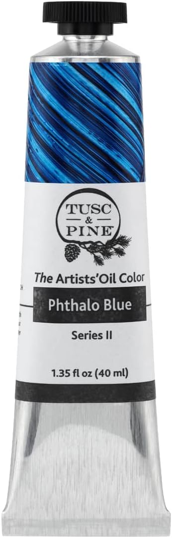 Tusc & Pine Artist Oil Paint - Phthalo Blue, 40 ml, Non-Yellowing, Rich & Creamy Consistency, Maximum Pigment Load, Small Batch Milled Oil Paints Made in the USA for Professional Artists