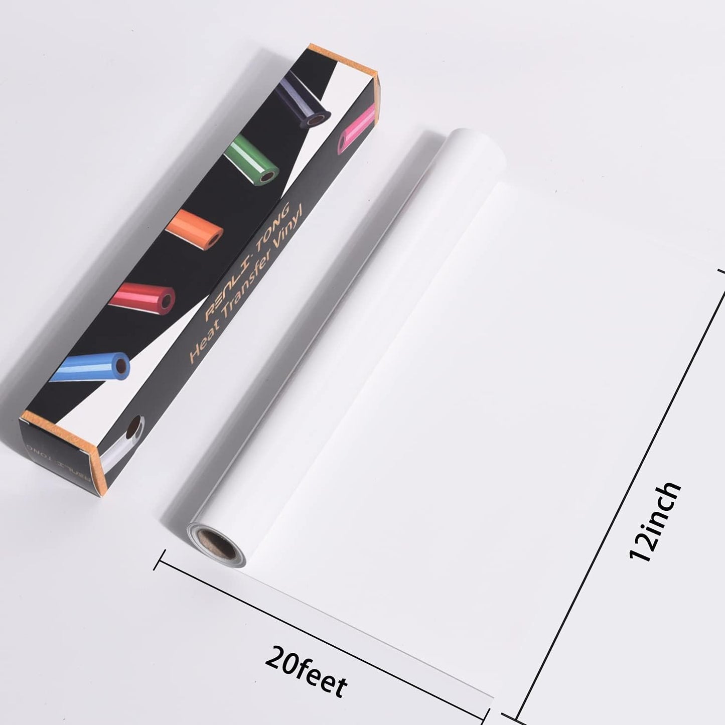 RENLITONG White Iron on Vinyl 12Inch by 20ft Roll HTV Heat Transfer Vinyl for T-Shirt HTV Rolls for All Cutter Machine - Easy to Cut & Weed for Heat Transfer Design