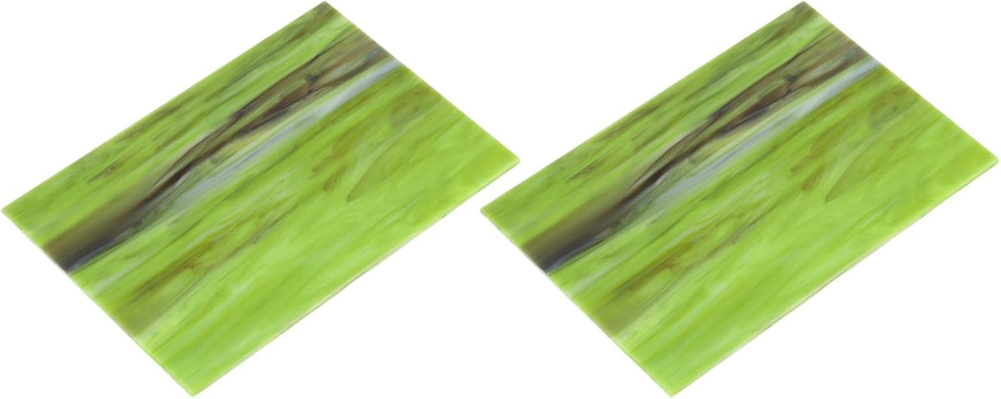 MECCANIXITY 2 Pcs Stained Glass Sheet Mosaic Tile 7.9 Inch x 5.9 Inch Army Green Stained Glass Sheets for Crafts DIY Art Project