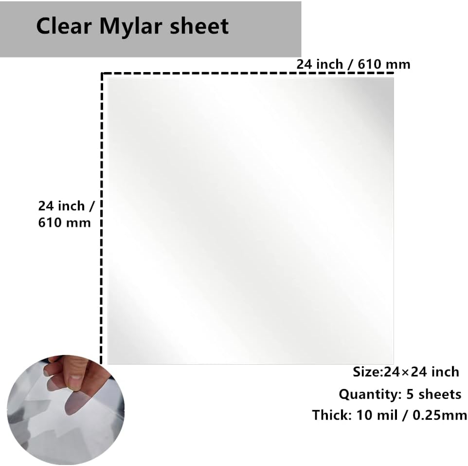 Transparent Blank Mylar Stencil Sheets for Cutting, 24" x 24" 10 mil/0.25mm Thick 5 Sheets.Gift, Acetate Template Material, Craft Plastic Sheets (24×24” /10 mil)